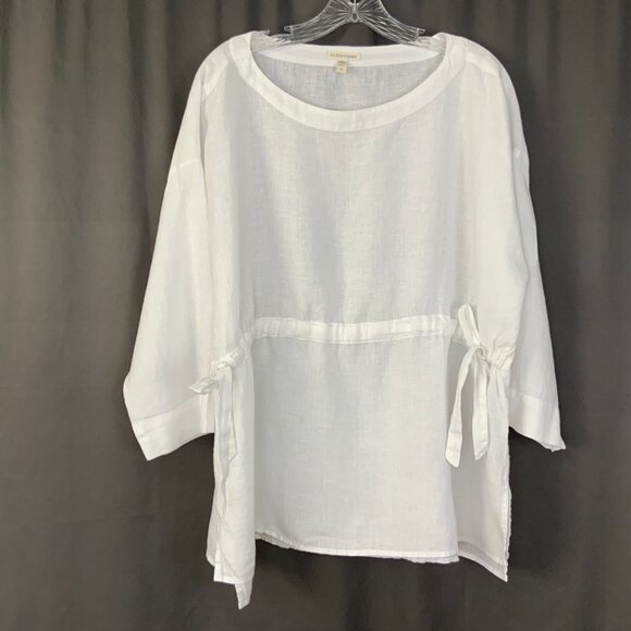 Eileen Fisher Handkerchief Linen Drawstring 3/4 Sleeves Top White Sz L - Picture 8 of 16